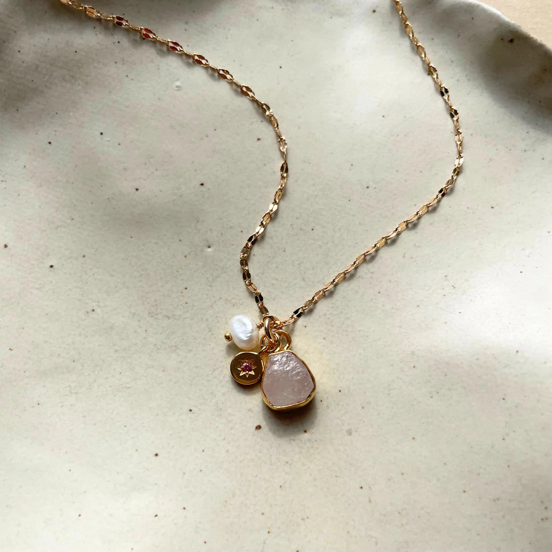 Special Edition Rose Quartz &amp; Pink Tourmaline Triple Necklace (Gold Plated)