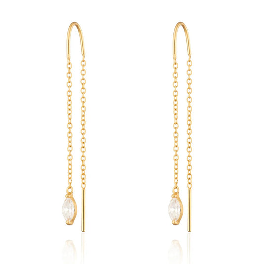 Gold Droplet Crystal Threader Earrings