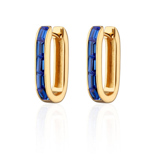 Baguette Hoop Earrings with Blue Stones