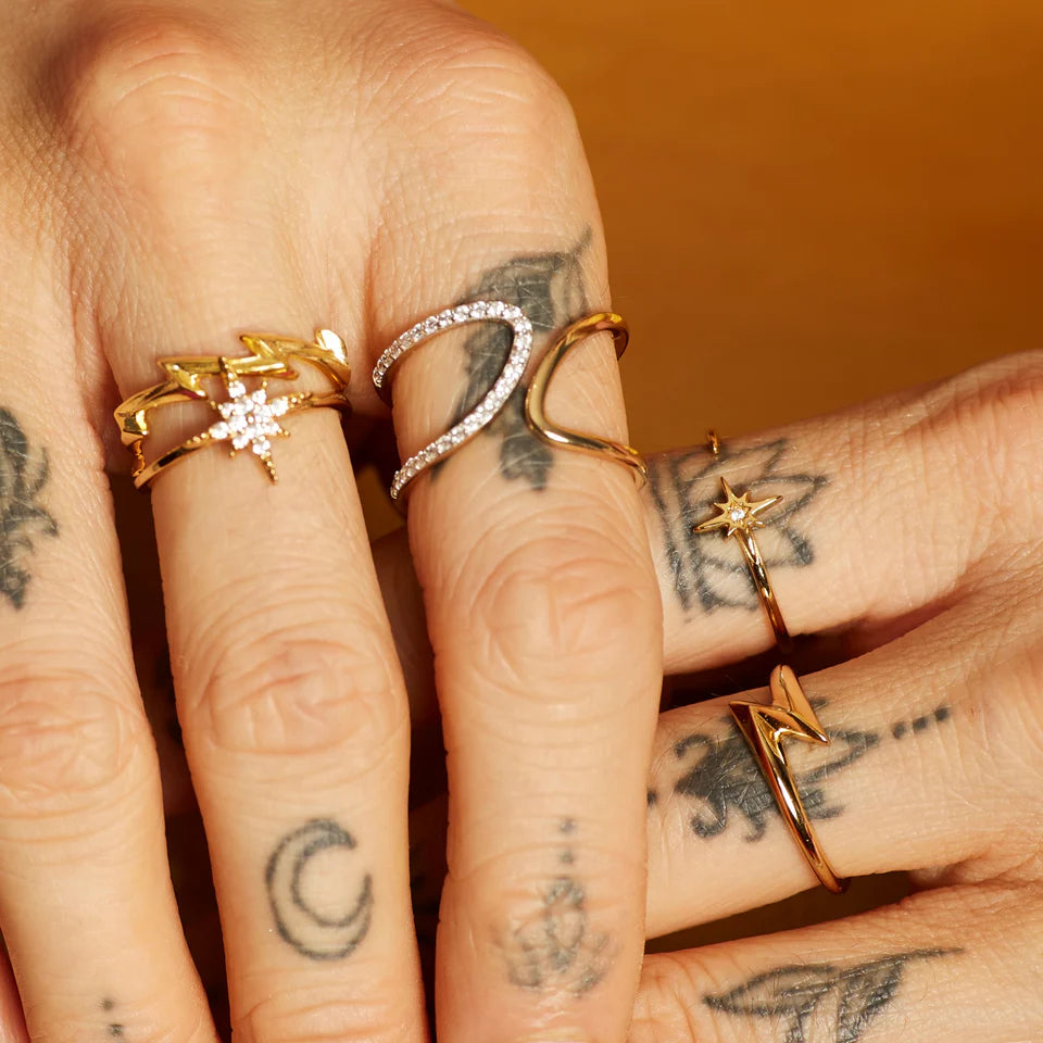 Silver Lightning Bolt Adjustable Ring