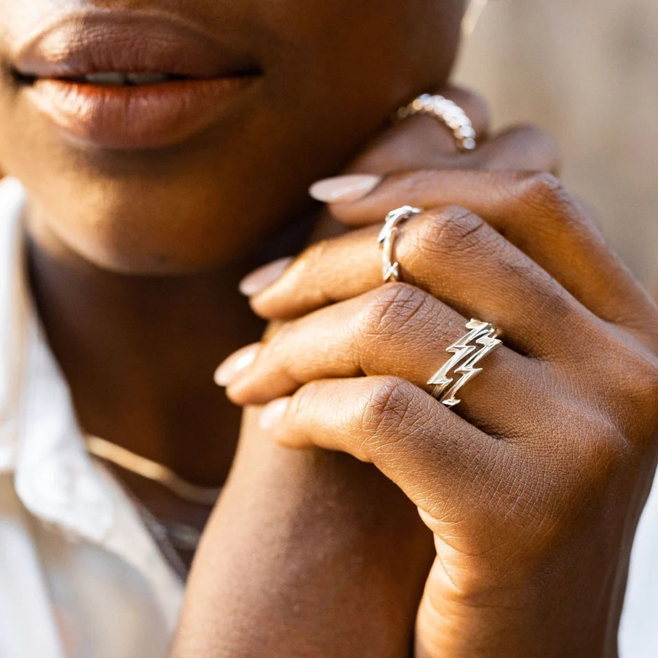 Silver Lightning Bolt Adjustable Ring