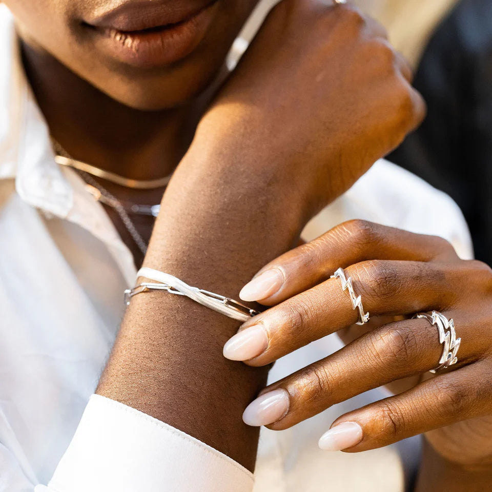 Silver Lightning Bolt Adjustable Ring