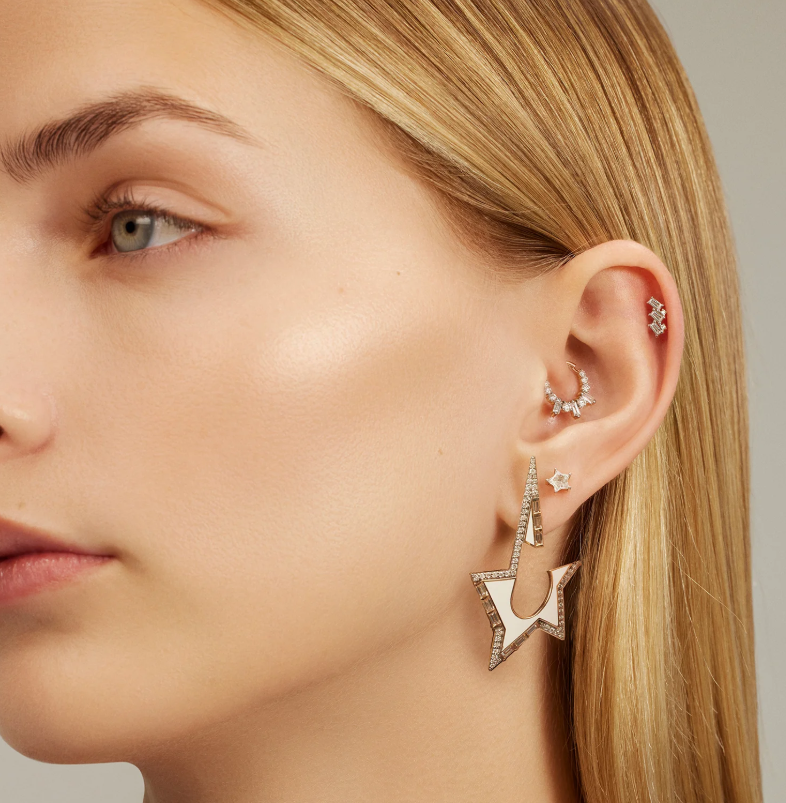 Step Baguette White Diamond Piercing 8.00mm