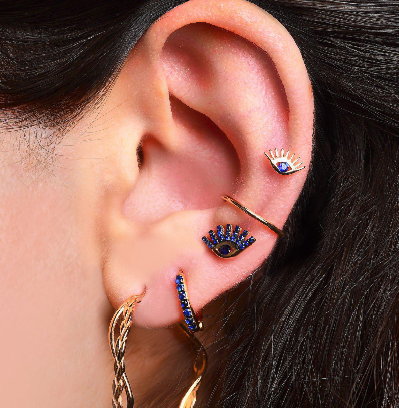 Solitaire Evil Eye Sapphire Rose Gold Piercing 8.00mm