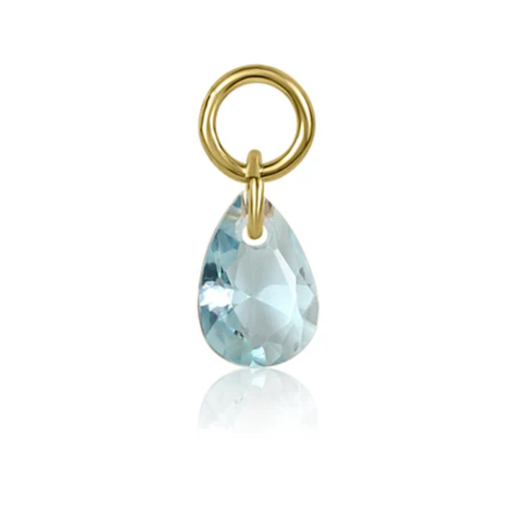 Gold Aquamarine Teardrop Crystal Charm