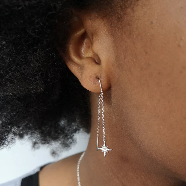 Silver Starburst Threader Earrings