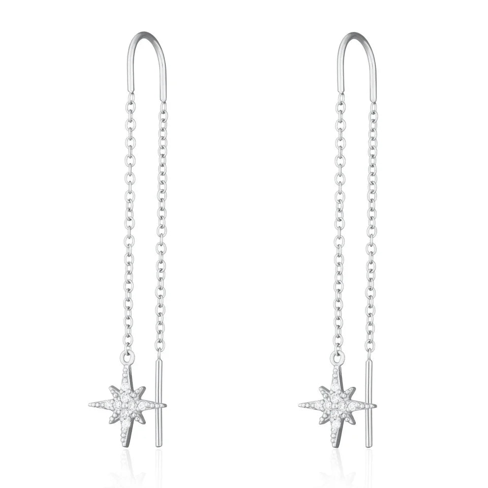 Silver Starburst Threader Earrings