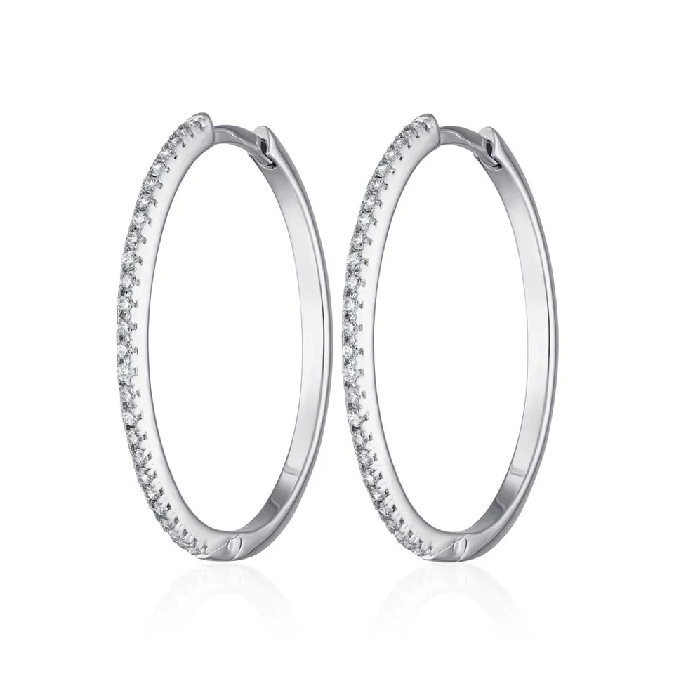 Silver Slim Sparkling Perfect Hoop Earrings