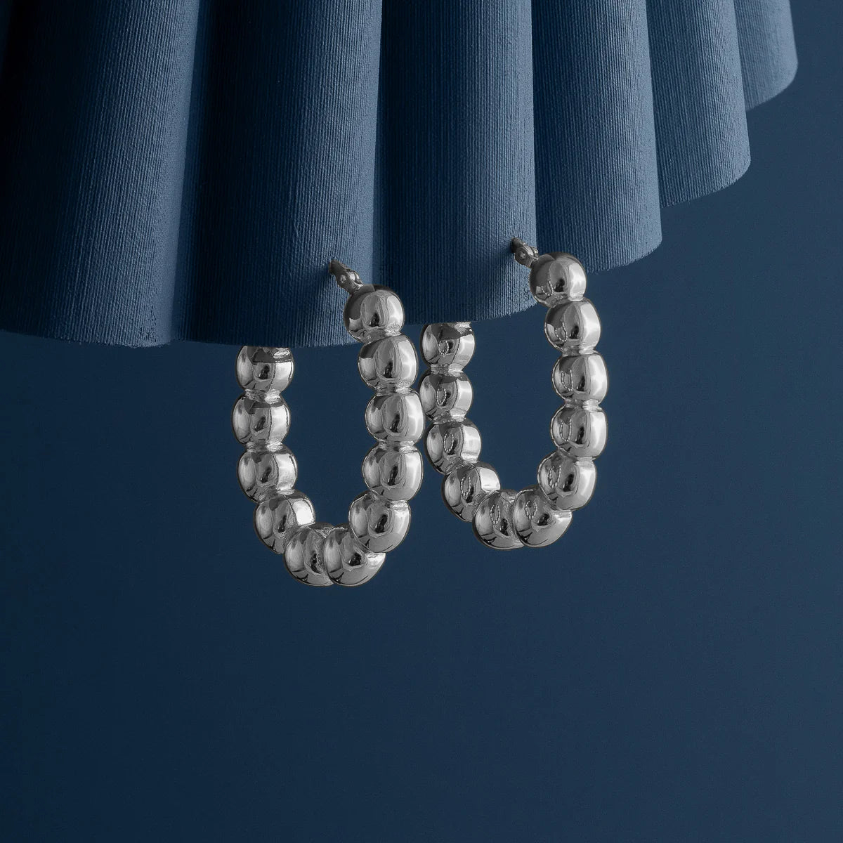 Large Silver Ball Oval Earrings