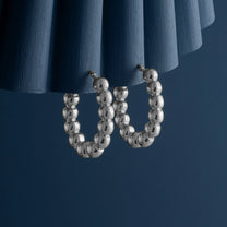 Large Silver Ball Oval Earrings