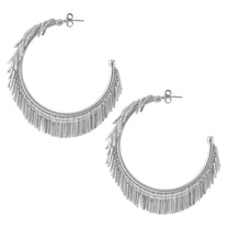 Large Silver Tassle Hoop Earrings