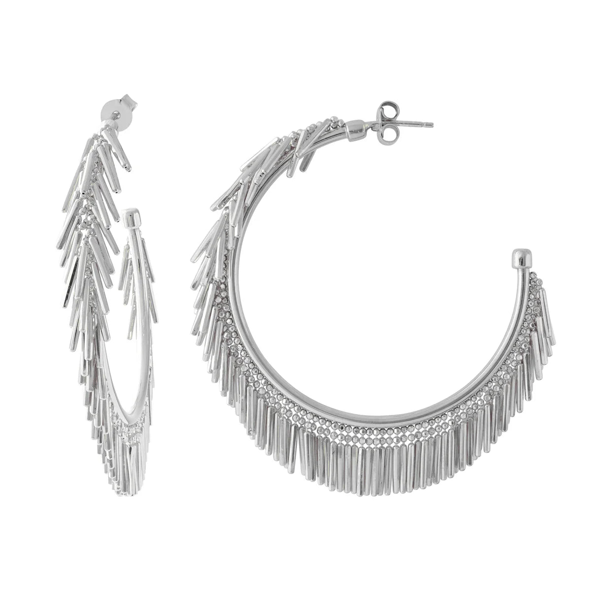 Large Silver Tassle Hoop Earrings