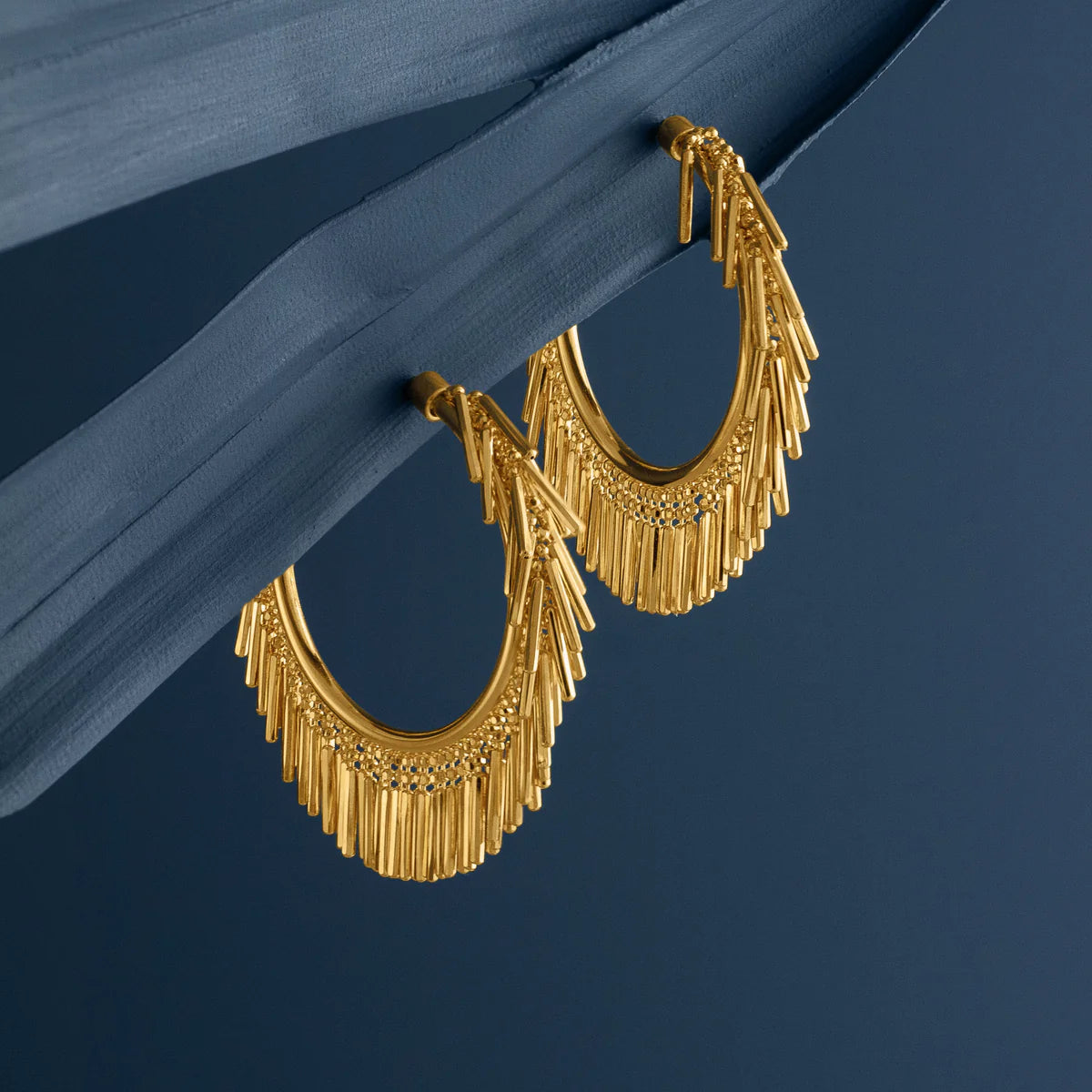 Small Gold Tassle Hoop Earrings