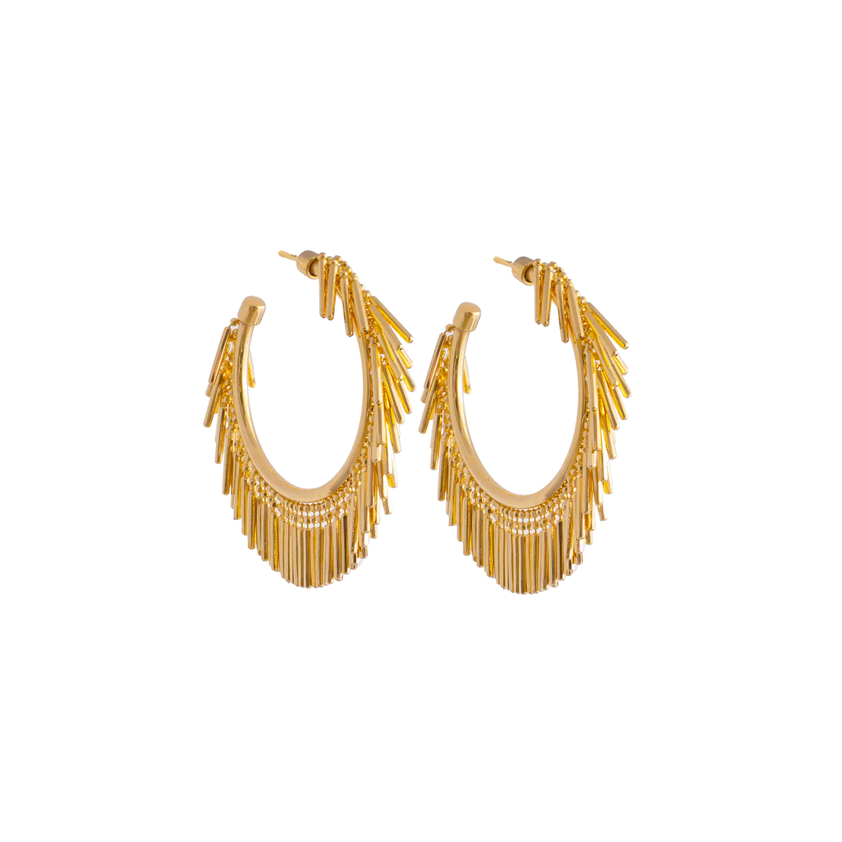 Small Gold Tassle Hoop Earrings