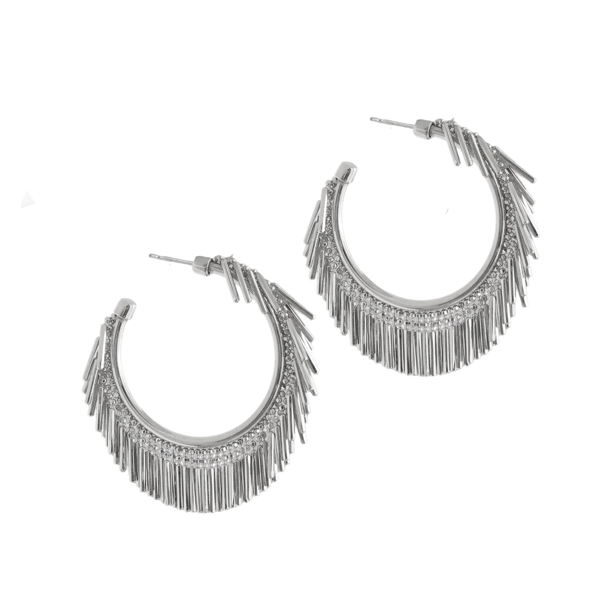 Small Silver Tassle Hoop Earrings
