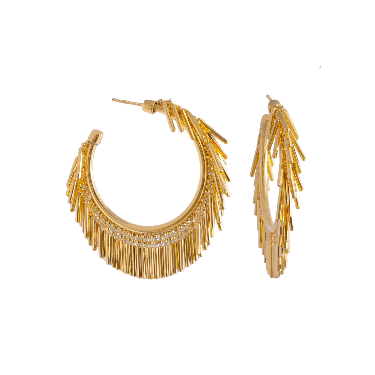 Small Gold Tassle Hoop Earrings