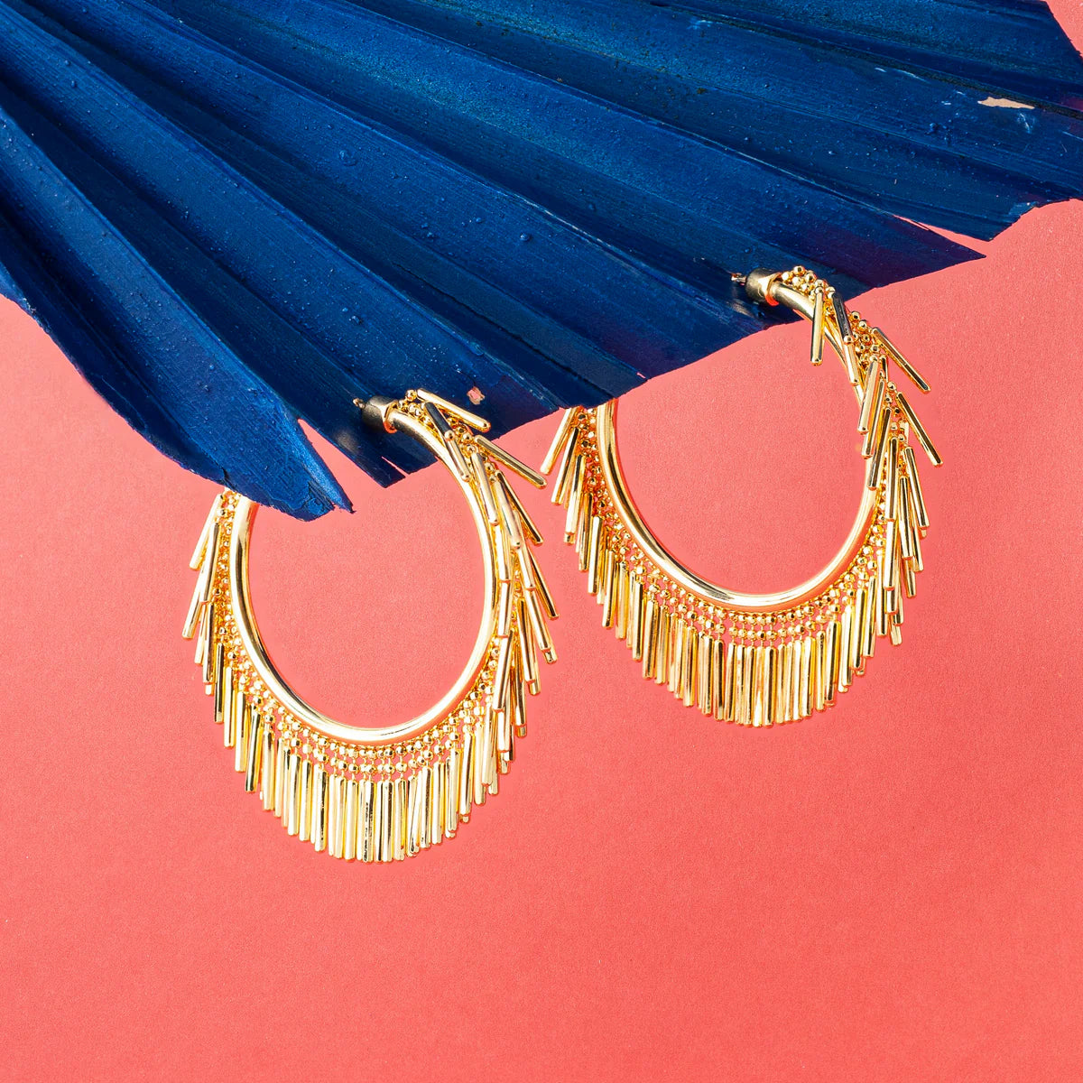 Small Gold Tassle Hoop Earrings