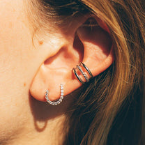 Silver Tennis Chain Double Stud Single Earring