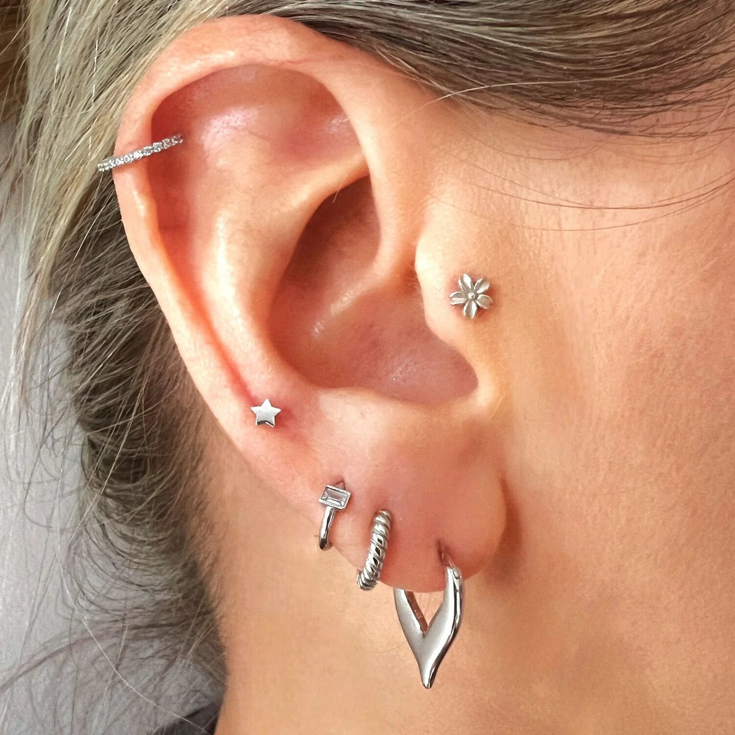 Forcella White Gold Plated Wishbone Hoop Earring