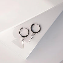 Vertex White Gold Plated Spike Huggie Hoop Earring