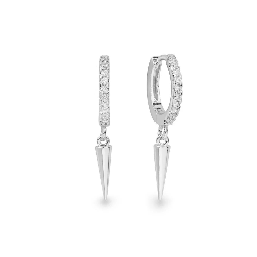 Vertex White Gold Plated Spike Huggie Hoop Earring