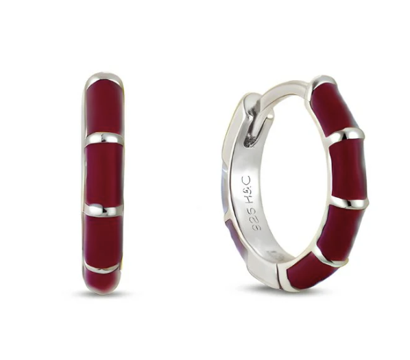 Winter Berry Enamel and White Gold Plated Huggie Hoop Earrings