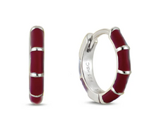 Winter Berry Enamel and White Gold Plated Huggie Hoop Earrings