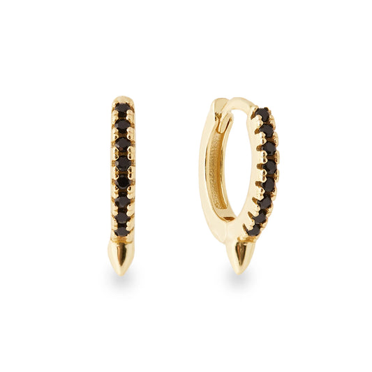 Noir gold and black stone spike huggie hoop earring