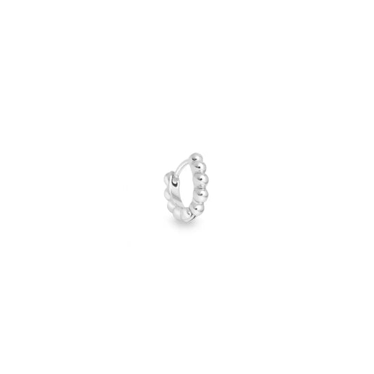 Perla small white gold beaded huggie hoop earring