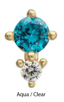 14Kt Yellow Gold Threadless Double Round Prong Set Multi-Gem Top - Aqua