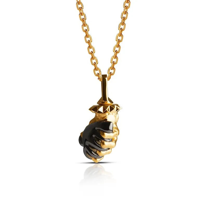 Arms of My Romeo – Black Heart &amp; Gold Hand Pendant