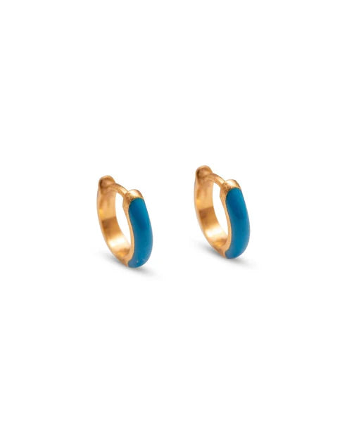 Blue Enamel Gold Huggie Hoops