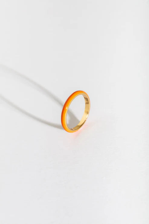 Coral Enamel Gold Ring