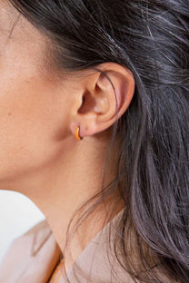 Coral Enamel Gold Huggie Hoops