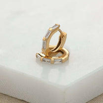 Gold Baguette Huggie Earrings with Clear Stones