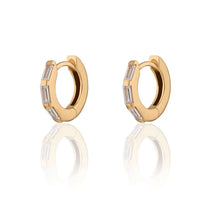 Gold Baguette Huggie Earrings with Clear Stones