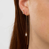 Gold Droplet Crystal Threader Earrings
