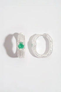 Emerald Silver Branch Hoop Earrings