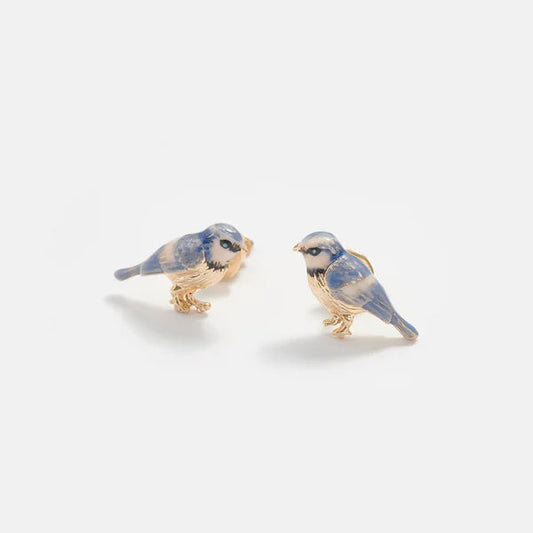 Enamel Blue Tit Stud Earrings