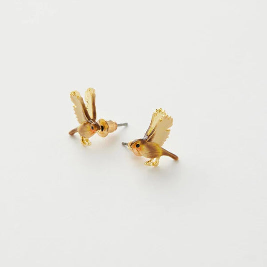 Enamel Flying Robin Earrings