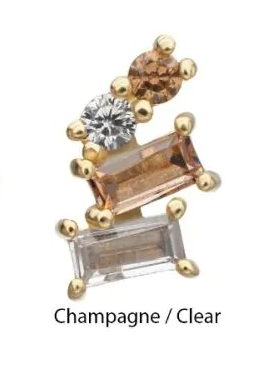 14Kt Yellow Gold Threadless 4-Staggered Baguette Cluster Prong Set Multi-Gem Top - Champagne