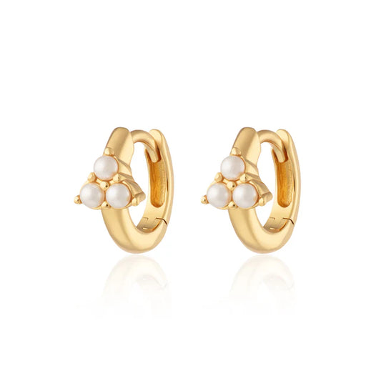 Pearl Trinity Huggie Earrings