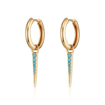 Turquoise Spike Charm Hoop Earrings - Gold