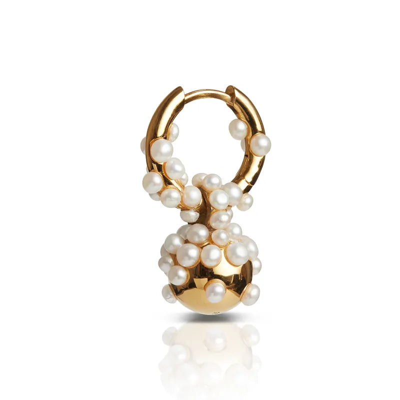Gold Vermeil Pearl Droplet Hoop Earring