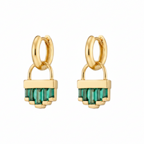 Emerald Green Art Deco Charm Hoop Earrings