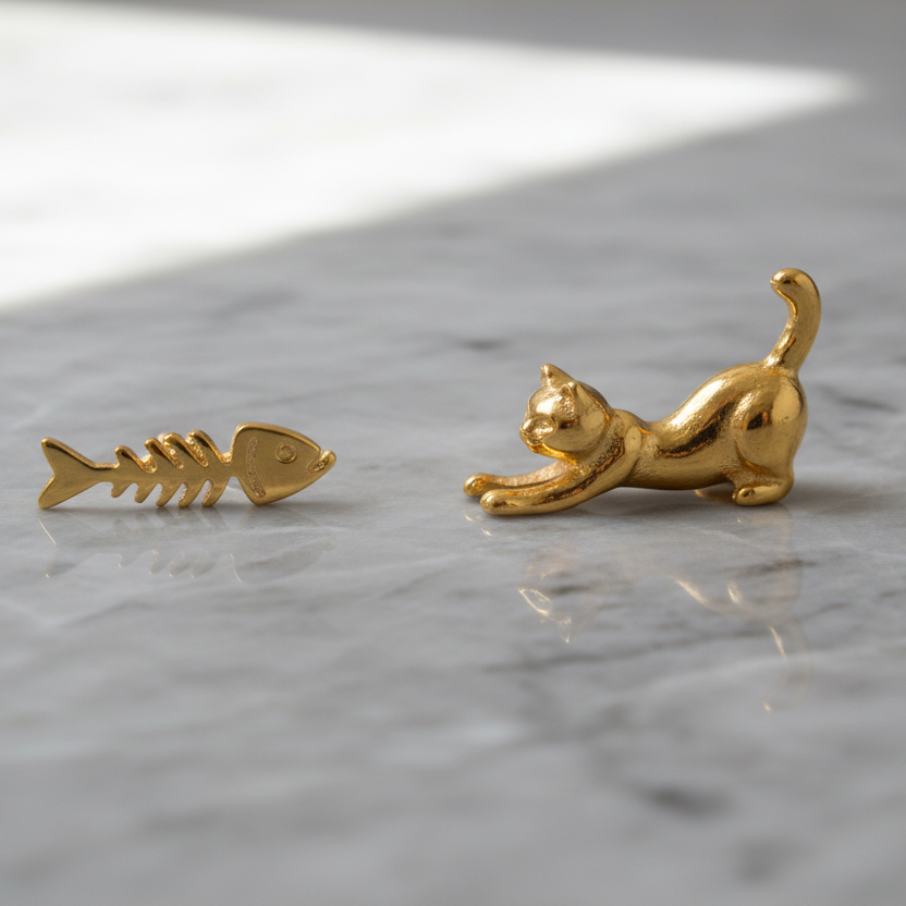 Teeny Tiny Purrfect Catch Studs - Gold