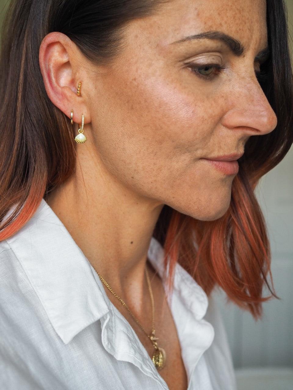 Cascara Gold Plated Huggie Hoop Earring with Detachable Shell Charm