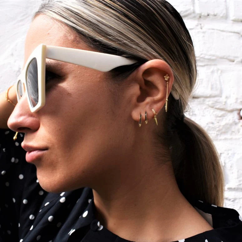 Noir Gold Plated and Black Stone Spike Huggie Hoop Earring