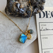 Labradorite Gem Slice Triple Charm Necklace (Gold Plated)24&quot; / Azure Blue