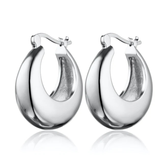 Silver Large Chunky Pillow Hoop Earrings